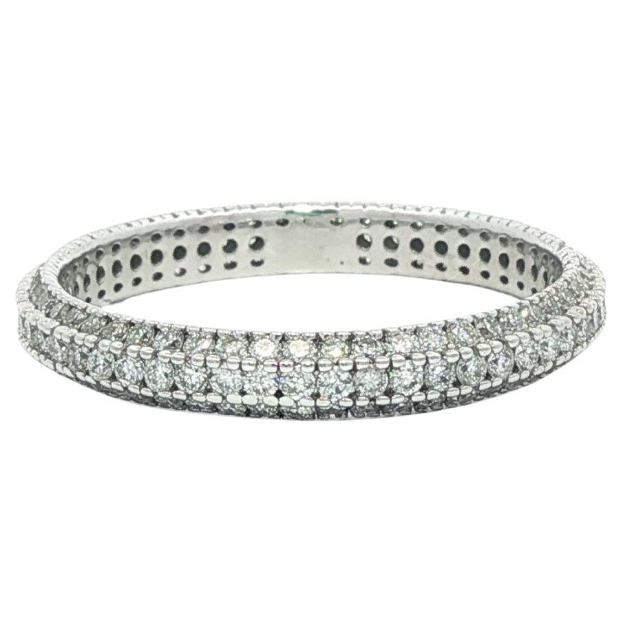 18k White Gold 1.05ctw Pave Diamond 3 Row Eternity Stackable Band Ring