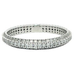 18k White Gold 1.05ctw Pave Diamond 3 Row Eternity Stackable Band Ring