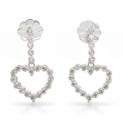 18k White Gold 1.05tcw Diamond Heart Dangle Earrings