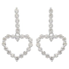 18k White Gold 1.05tcw Diamond Heart Dangle Earrings