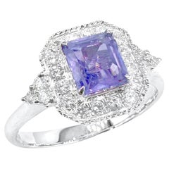18K White Gold 1.06 CT Purple Sapphire Ring with Diamonds