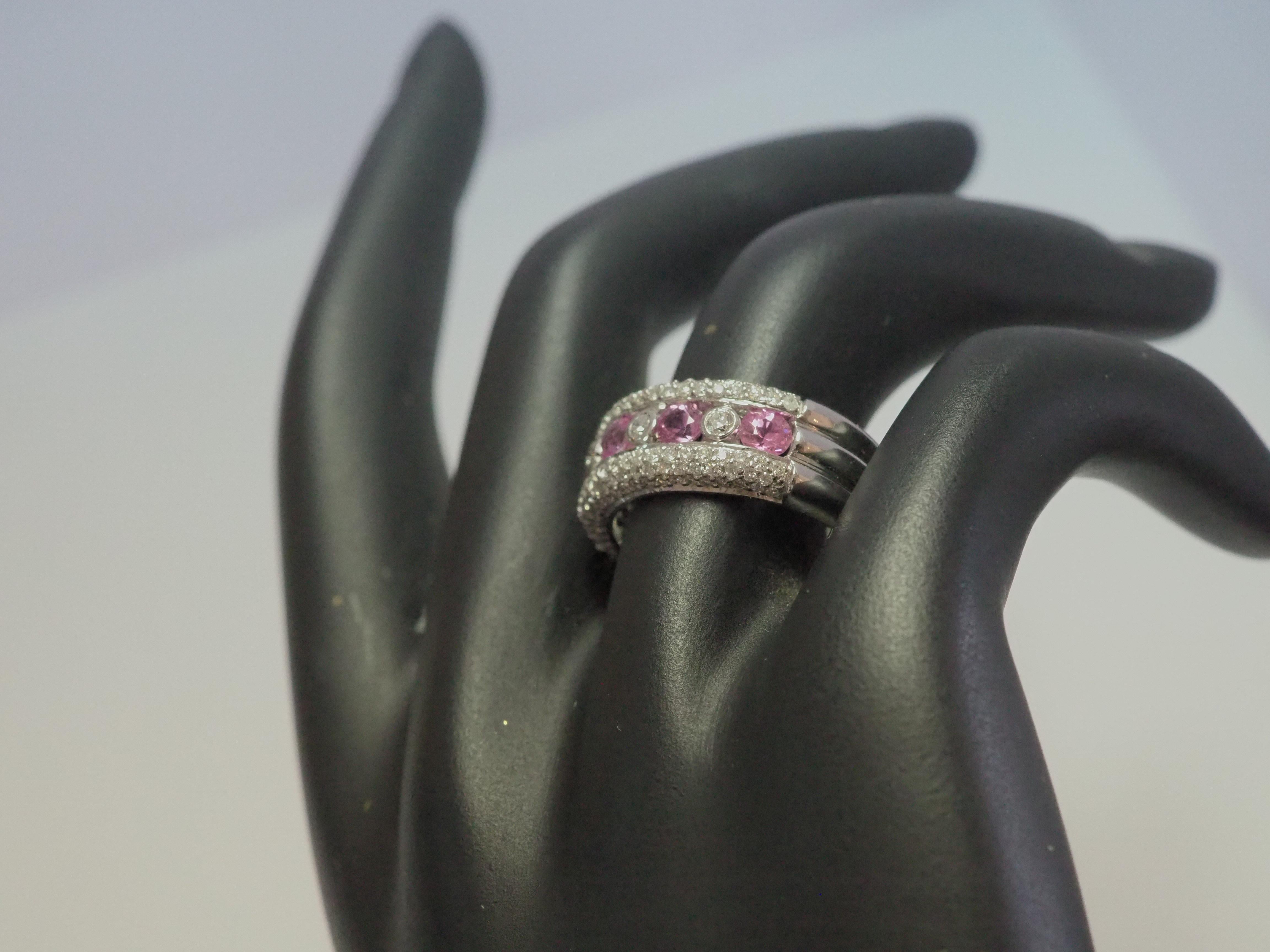 18K White Gold 1.06ct Pink Sapphires & 0.73ct Diamond Cocktail Band Ring For Sale 4
