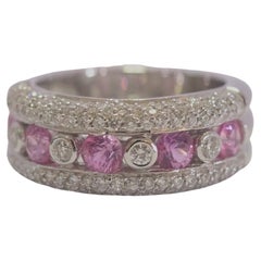 18K White Gold 1.06ct Pink Sapphires & 0.73ct Diamond Cocktail Band Ring