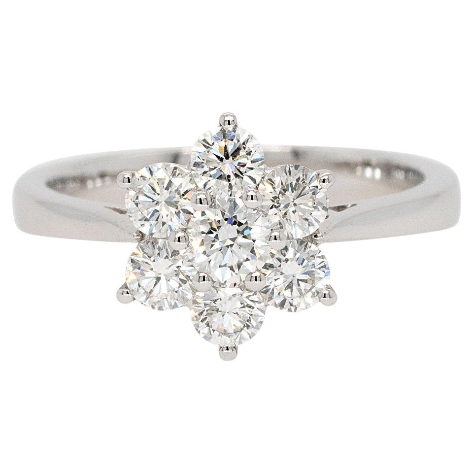 Bague fleur brillante ronde en or blanc 18 carats avec diamant naturel de 1,06 carat