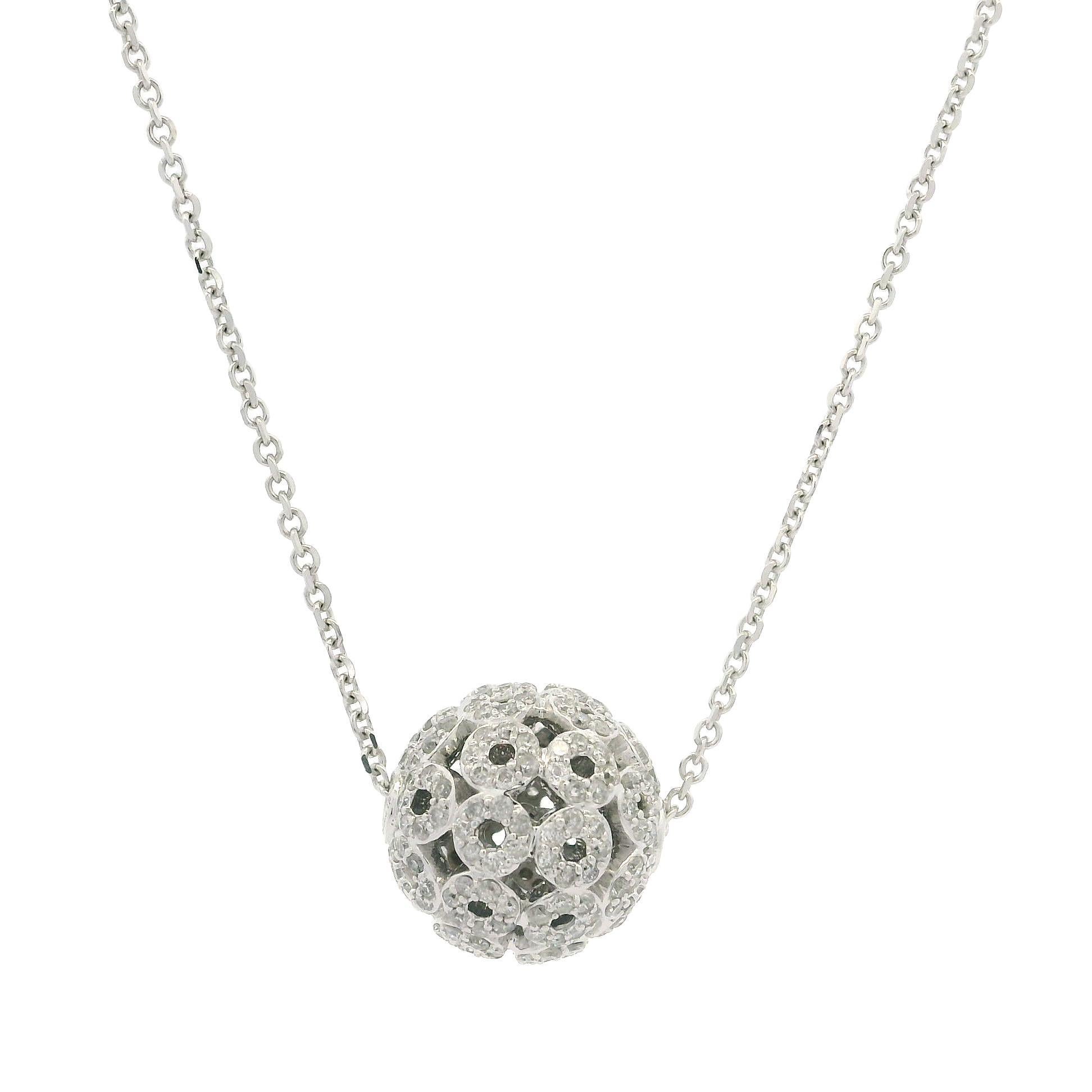 Collana a catena regolabile con ciondolo a sfere di diamanti in oro bianco 18k da 1,06ctw in vendita 5