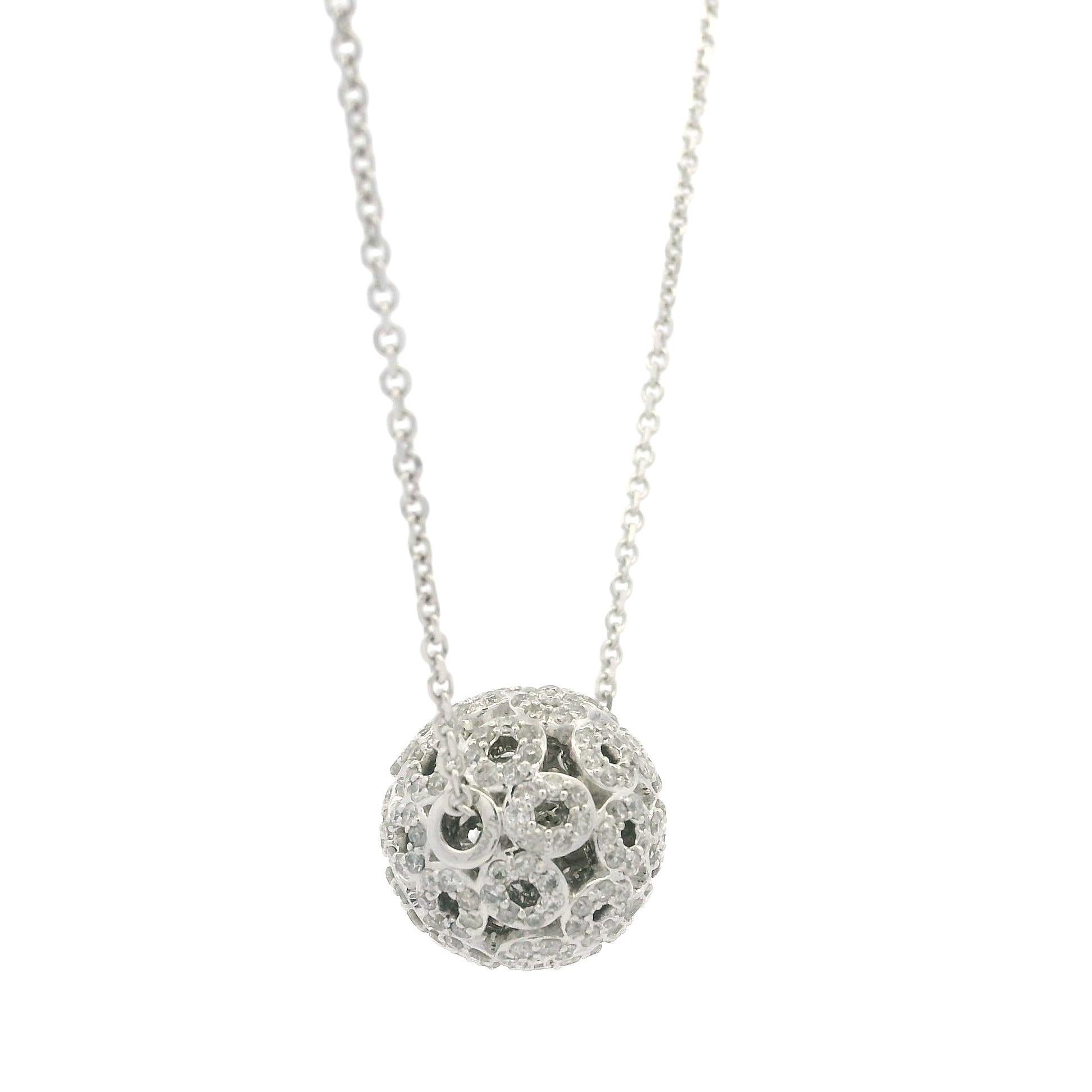 Collana a catena regolabile con ciondolo a sfere di diamanti in oro bianco 18k da 1,06ctw in vendita 6