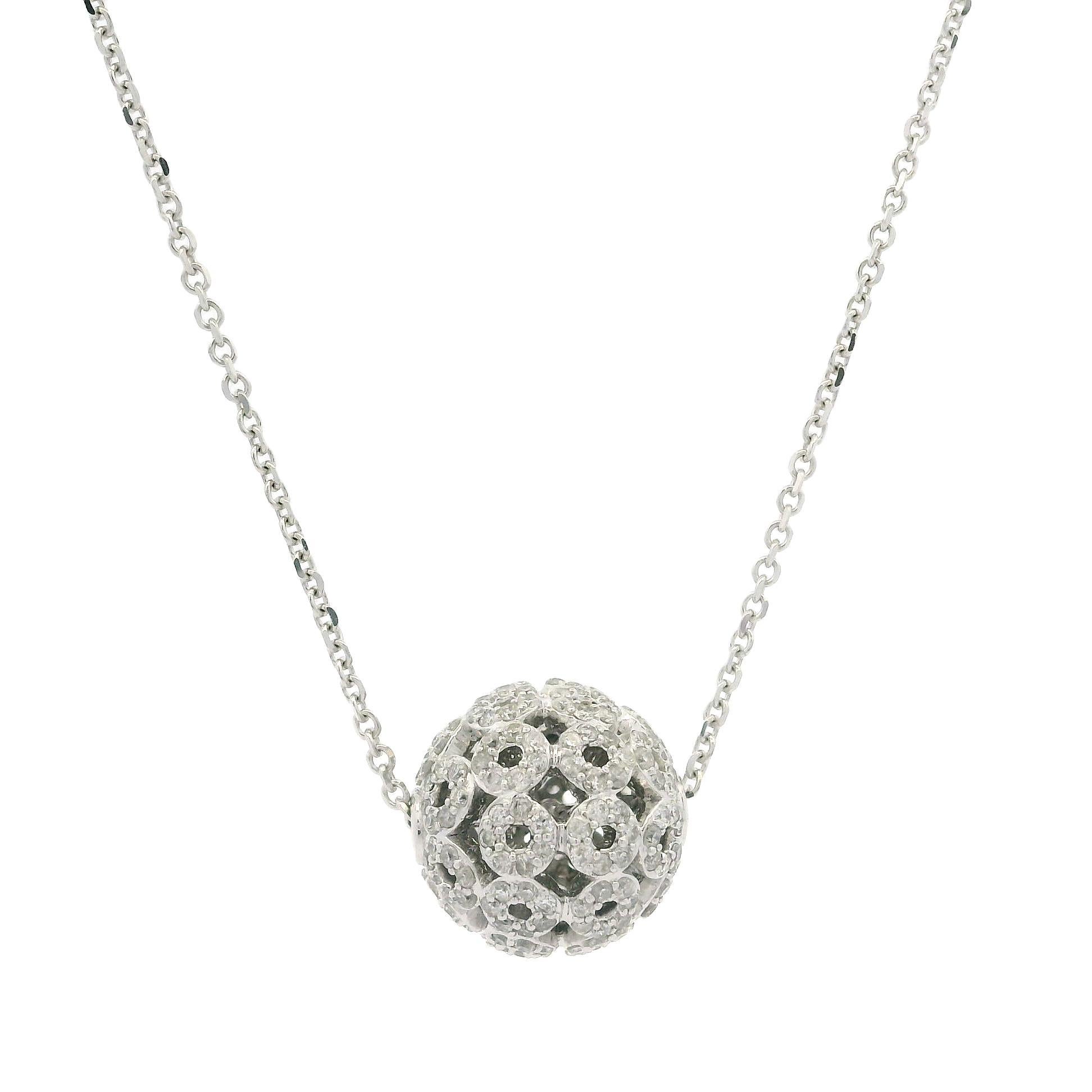 Collana a catena regolabile con ciondolo a sfere di diamanti in oro bianco 18k da 1,06ctw in vendita 3