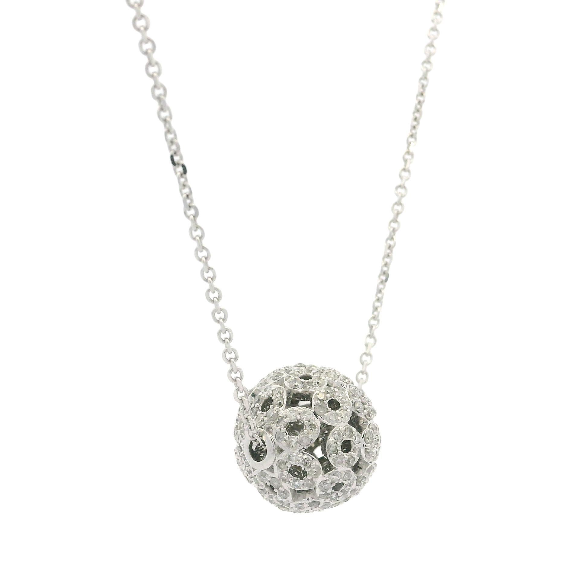Collana a catena regolabile con ciondolo a sfere di diamanti in oro bianco 18k da 1,06ctw in vendita 4