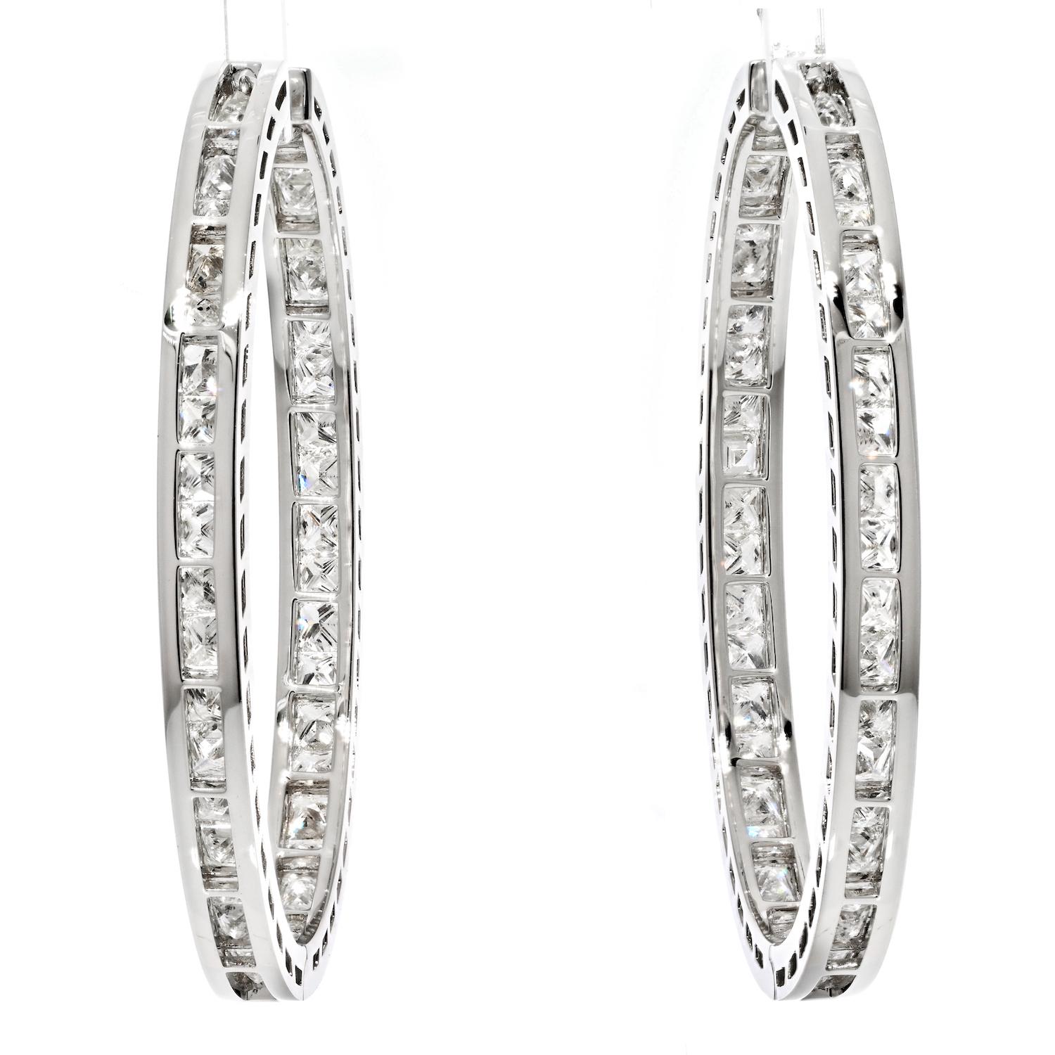 18 Karat Weißgold 10,71 Karat Diamant-Ohrringe mit Prinzessinnenschliff (Carréschliff) im Angebot
