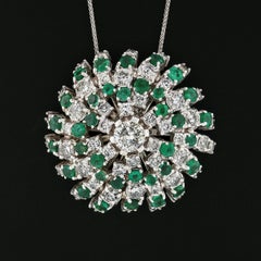 18k White Gold 10.75ctw Round Brilliant Diamond Emerald Swirl Pendant Necklace
