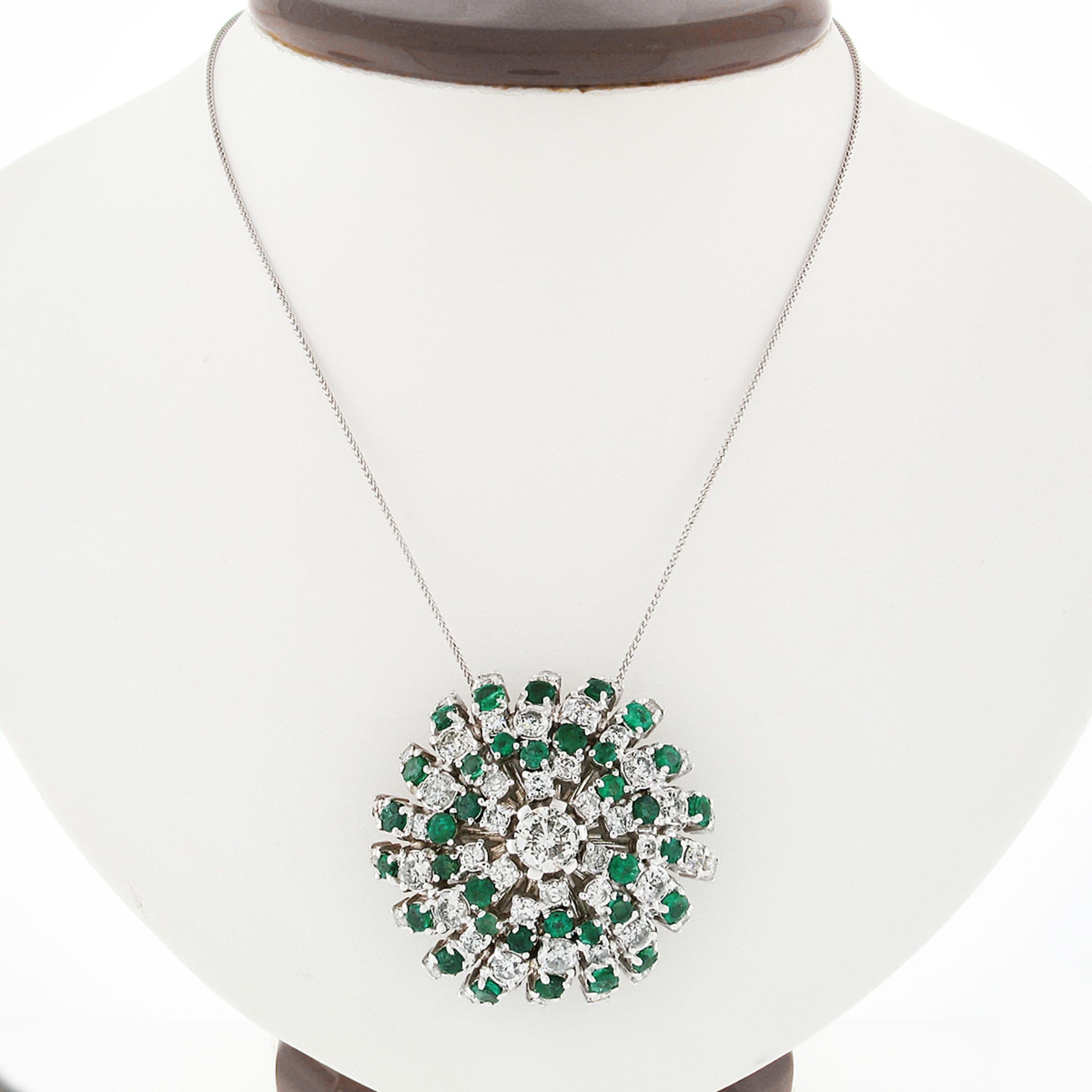 Round Cut 18k White Gold 10.75ctw Round Brilliant Diamond Emerald Swirl Pendant Necklace