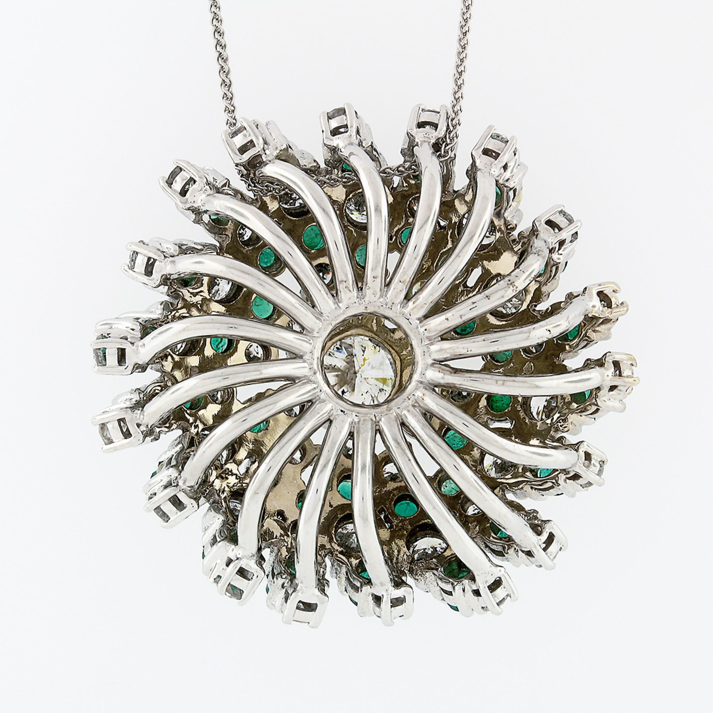 18k White Gold 10.75ctw Round Brilliant Diamond Emerald Swirl Pendant Necklace 1