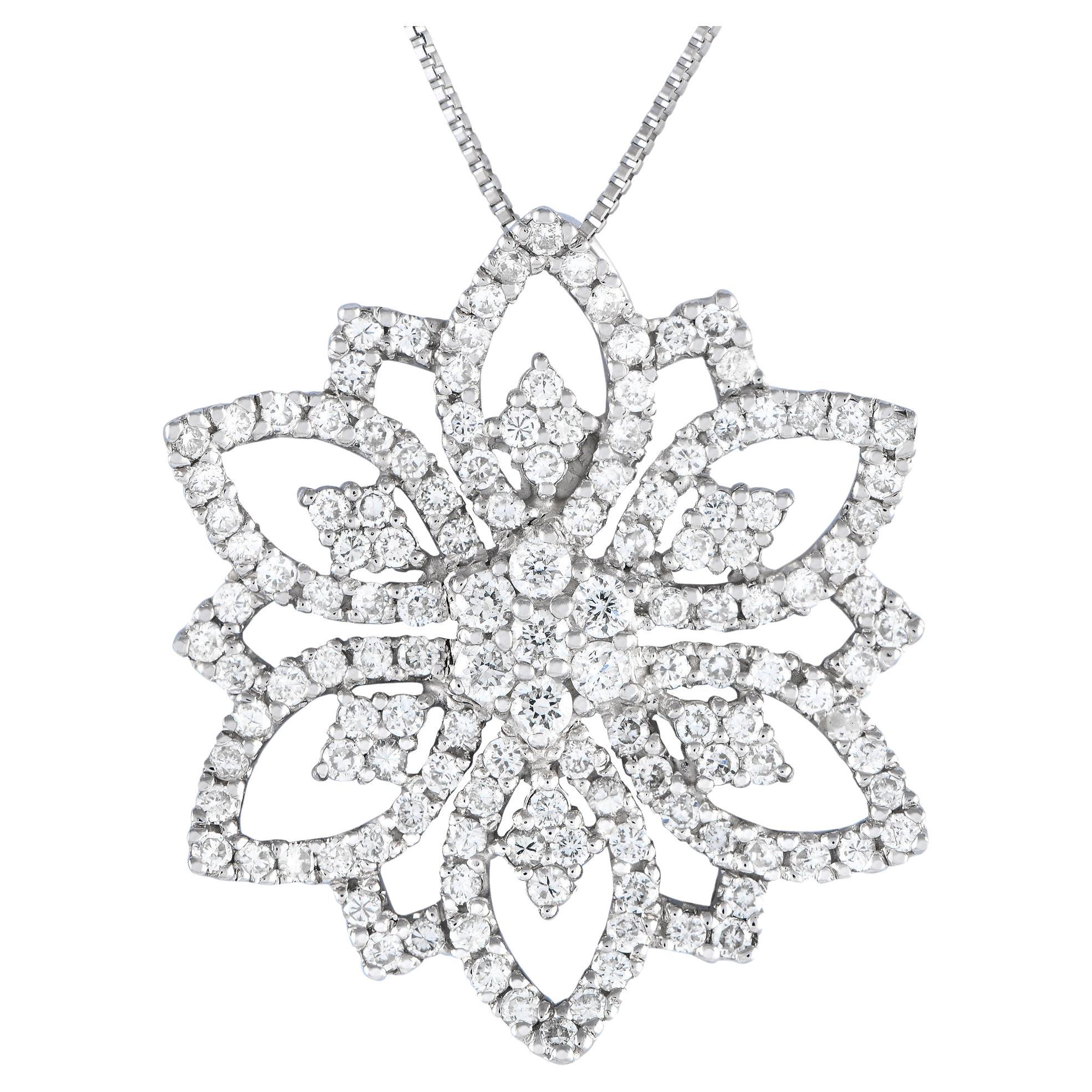 18 Karat Weißgold 1,07 Karat Diamant-Blumen-Outline-Halskette