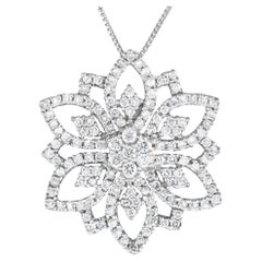 18 Karat Weißgold 1,07 Karat Diamant-Blumen-Outline-Halskette