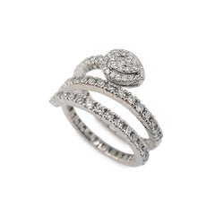 18K White Gold 1.07ct Diamond Spiral Wrap Pear Halo Flexible Band Ring