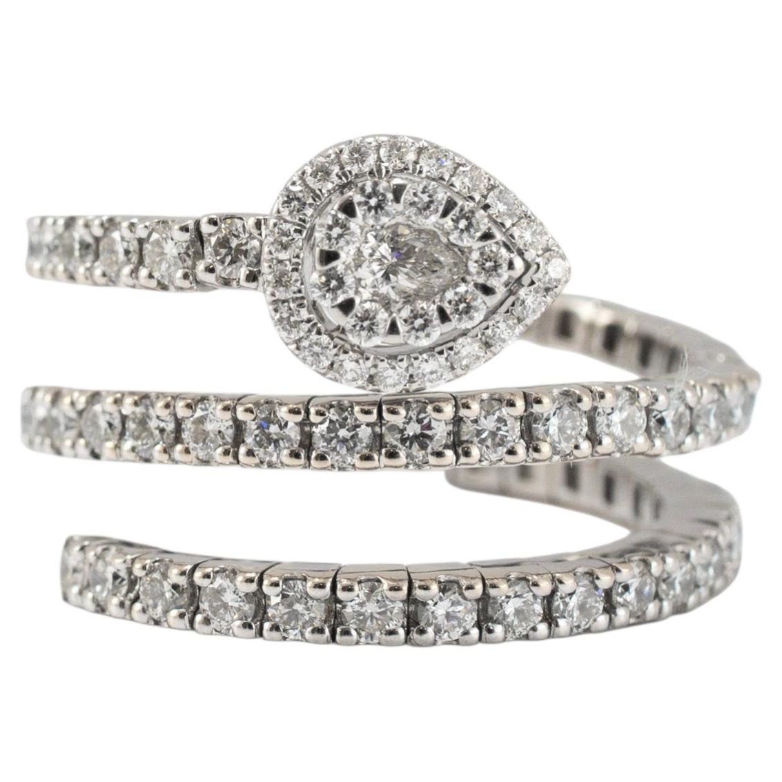18K White Gold 1.07ct Diamond Spiral Wrap Pear Halo Flexible Band Ring For Sale
