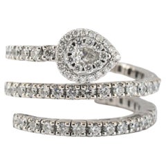 18K White Gold 1.07ct Diamond Spiral Wrap Pear Halo Flexible Band Ring