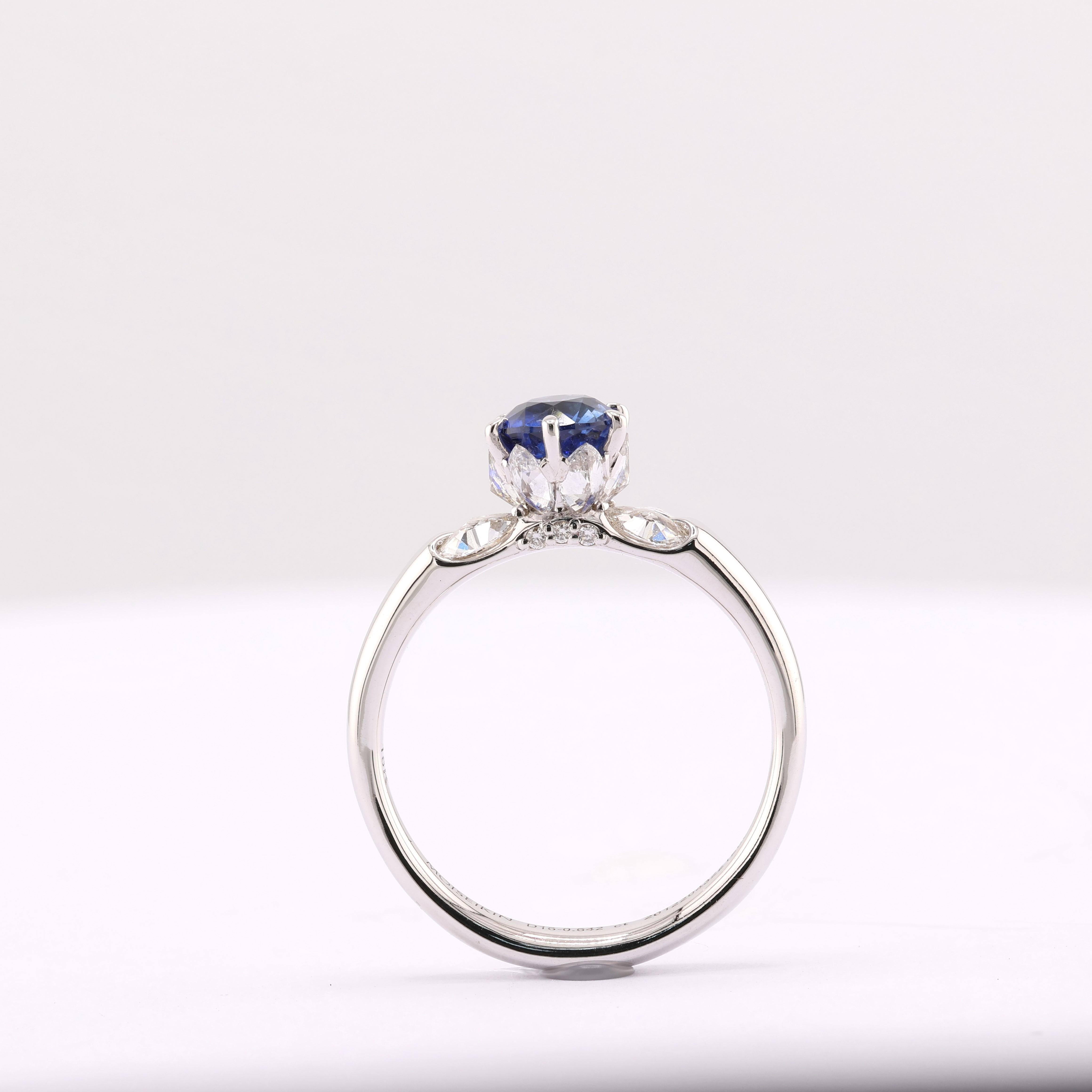 Contemporary 18K White Gold 1.07ct No-heat Ceylon Sapphire Diamond Ring For Sale