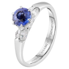 Bague en or blanc 18 carats avec saphir de Ceylan non chauffé et diamants de 1,07 carat