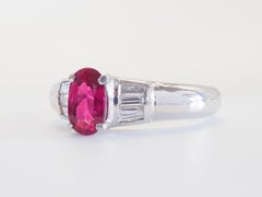 18K White Gold 1.07ct Oval Ruby & 0.24ct Baguette Diamond Band Ring