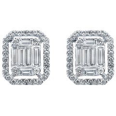 18 Karat White Gold 1.08 Carat Diamond Emerald Cluster Earrings