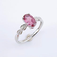 18K White Gold 1.08 CT Padparadscha Sapphire Ring with Diamonds