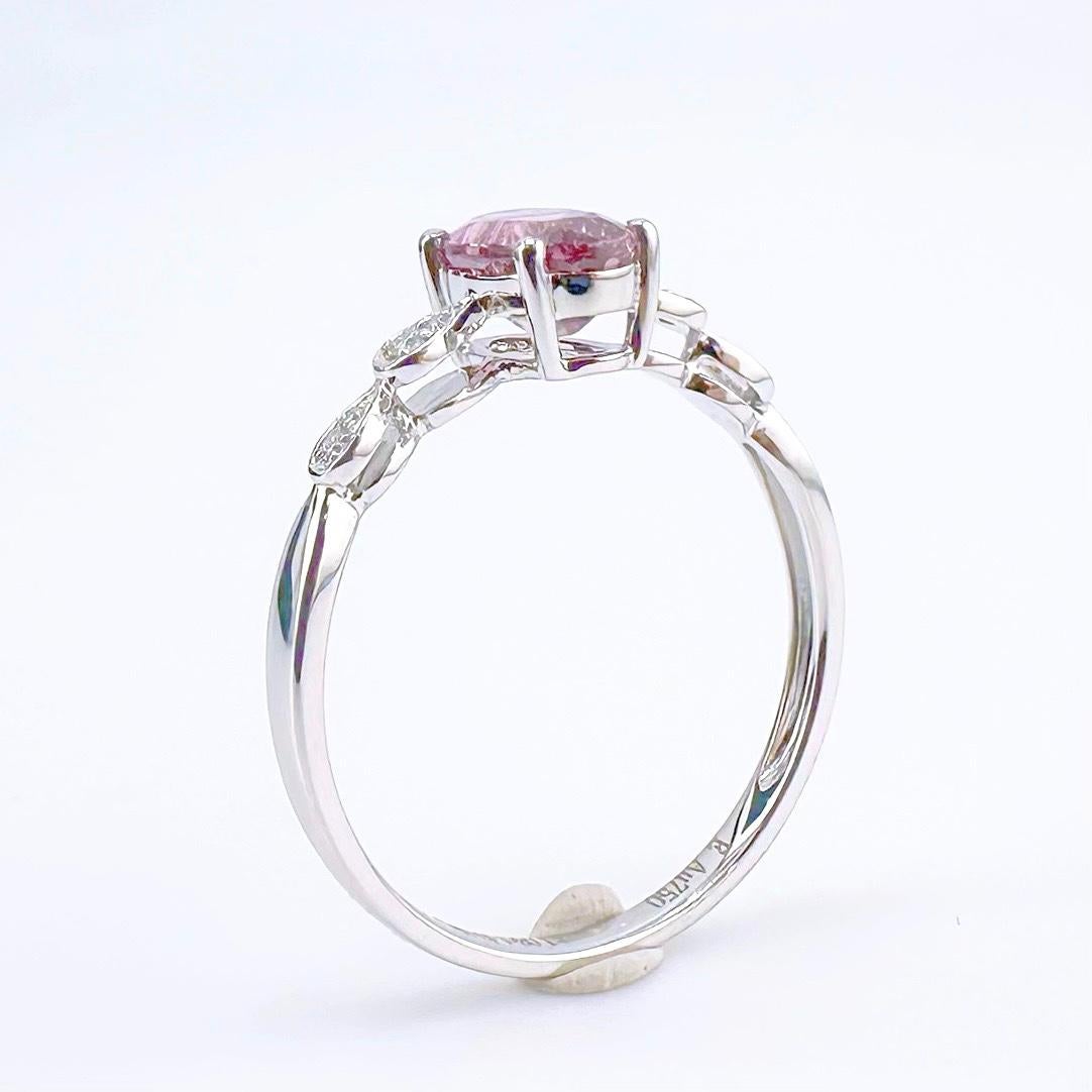 Oval Cut 18K White Gold 1.08 CT Padparadscha Sapphire Ring with Diamonds For Sale