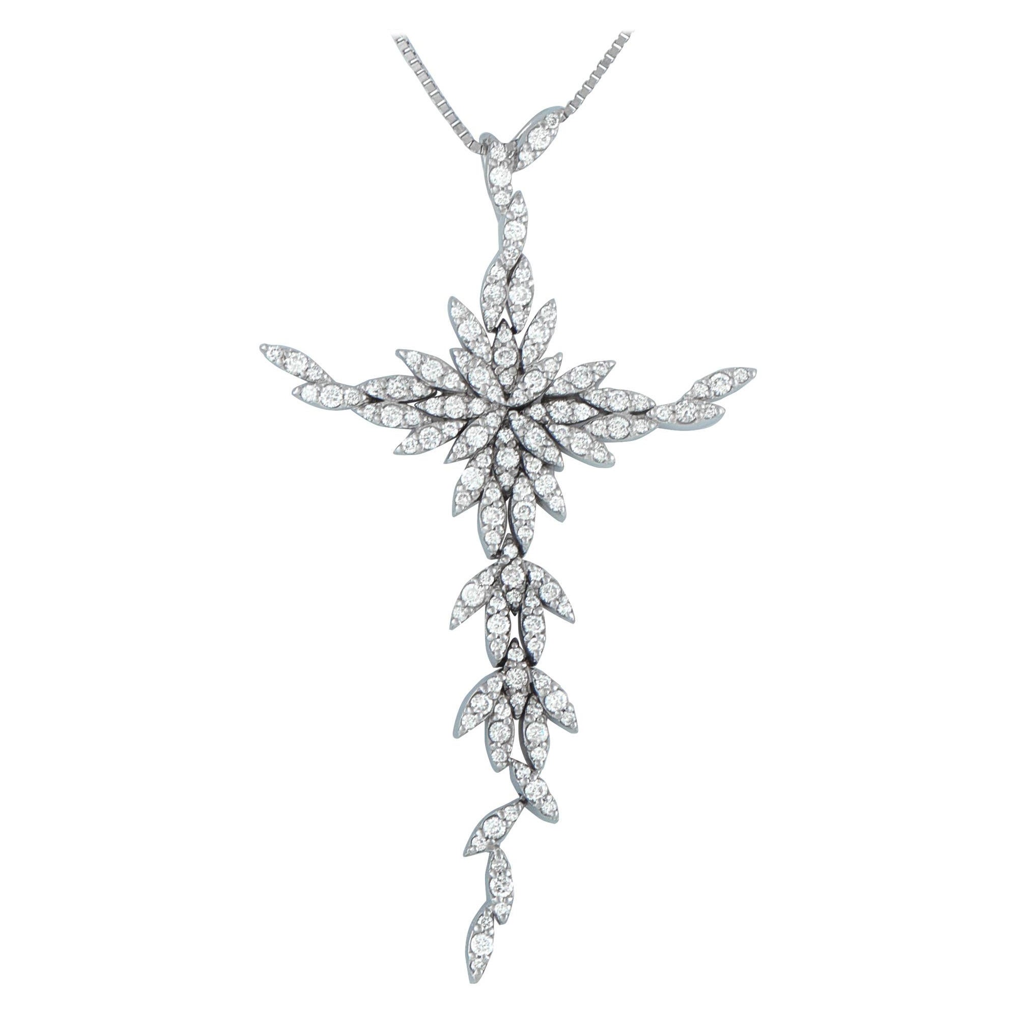 18K White Gold 1.08ct Diamond Cross Pendant Necklace MF22-101025