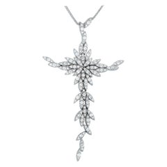 18K White Gold 1.08ct Diamond Cross Pendant Necklace MF22-101025