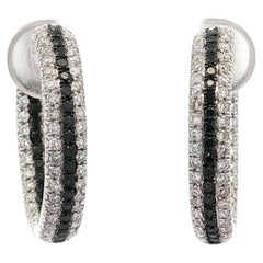 18k White Gold 1.08ctw Fancy Black w/ White Diamond In & Out Hoop Earrings