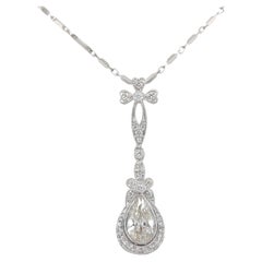 18K White Gold 1.09 carat Pear Cut Diamond Pendant with GIA report and 18K chain