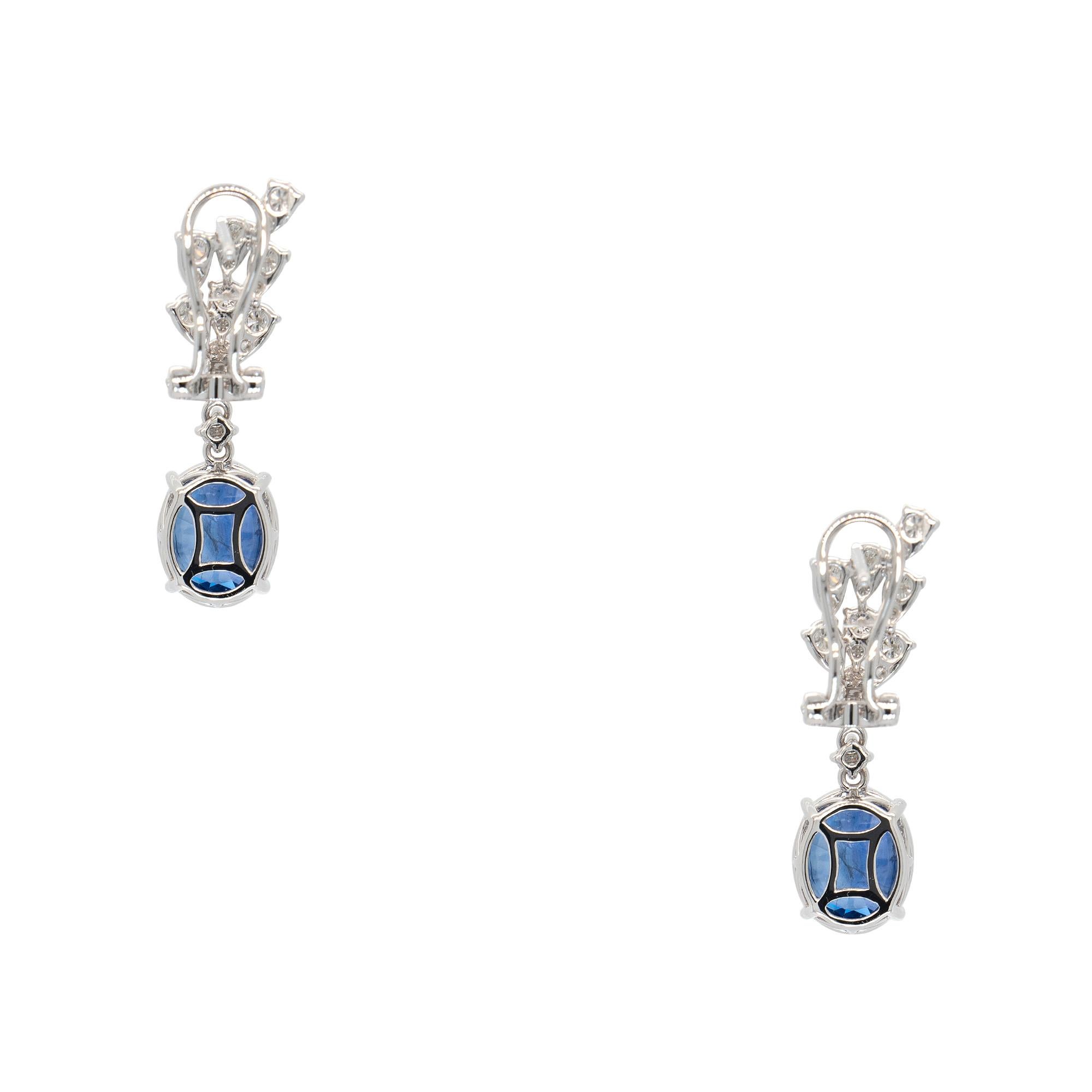 18k White Gold 10.92ct Sapphire with 1.14ct Round Brilliant Diamond Earrings In New Condition For Sale In Boca Raton, FL