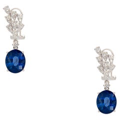 18k White Gold 10.92ct Sapphire with 1.14ct Round Brilliant Diamond Earrings