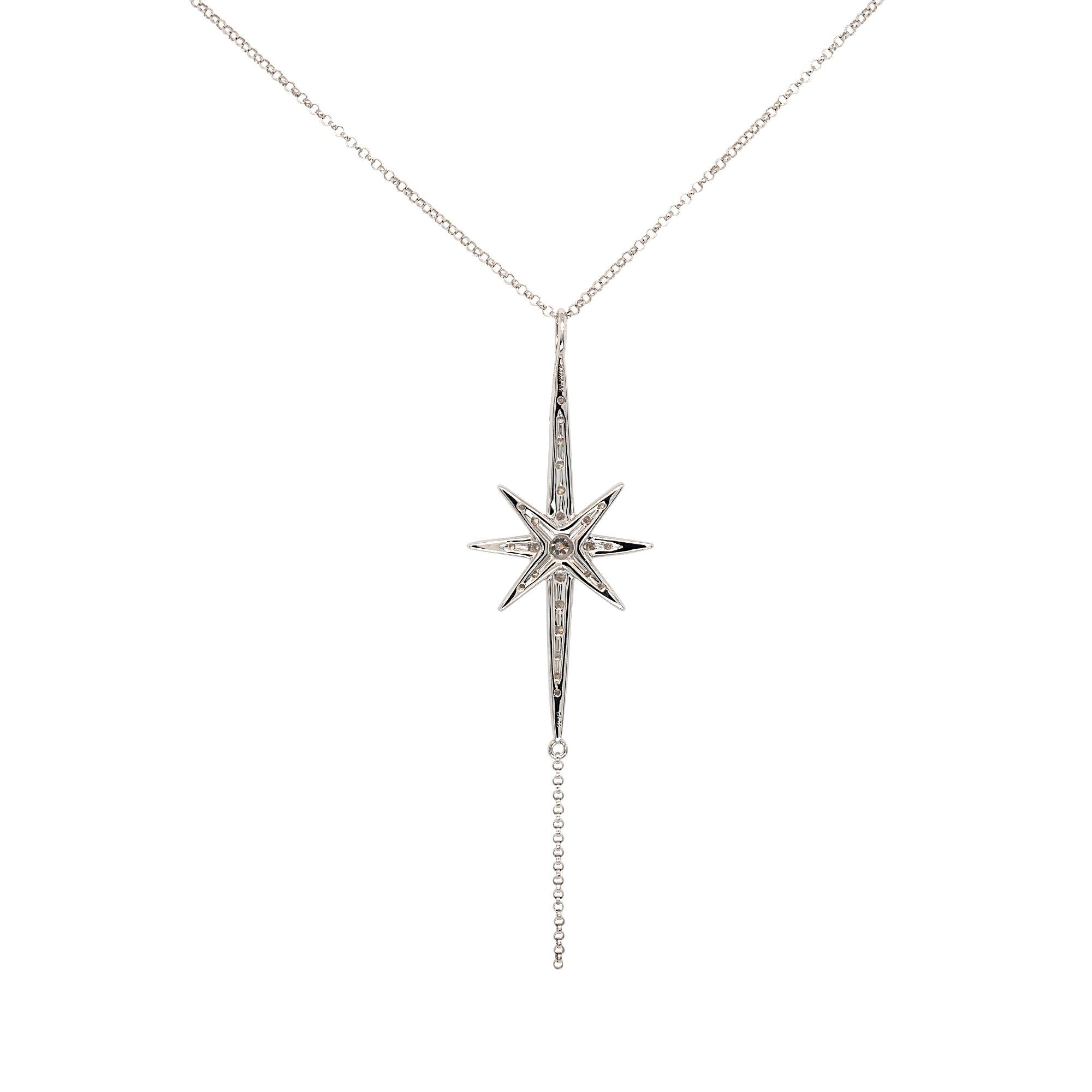 Round Cut 18k White Gold 1.09ct Round Brilliant Natural Diamond Star Pendant Necklace For Sale