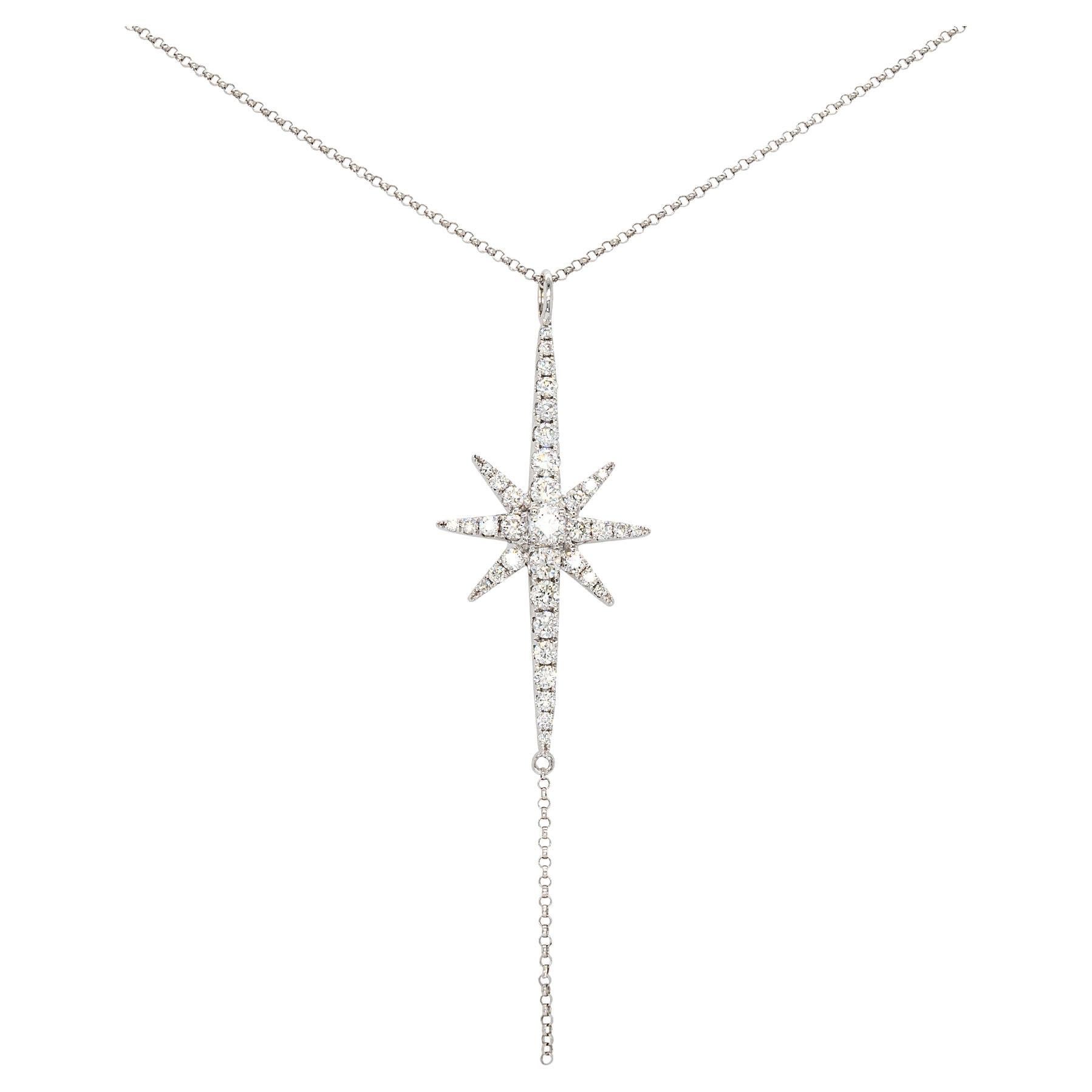 18k White Gold 1.09ct Round Brilliant Natural Diamond Star Pendant Necklace