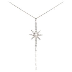 18k White Gold 1.09ct Round Brilliant Natural Diamond Star Pendant Necklace