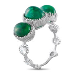 18K White Gold 1.0ct Diamond and Emerald Ring MF15-050626
