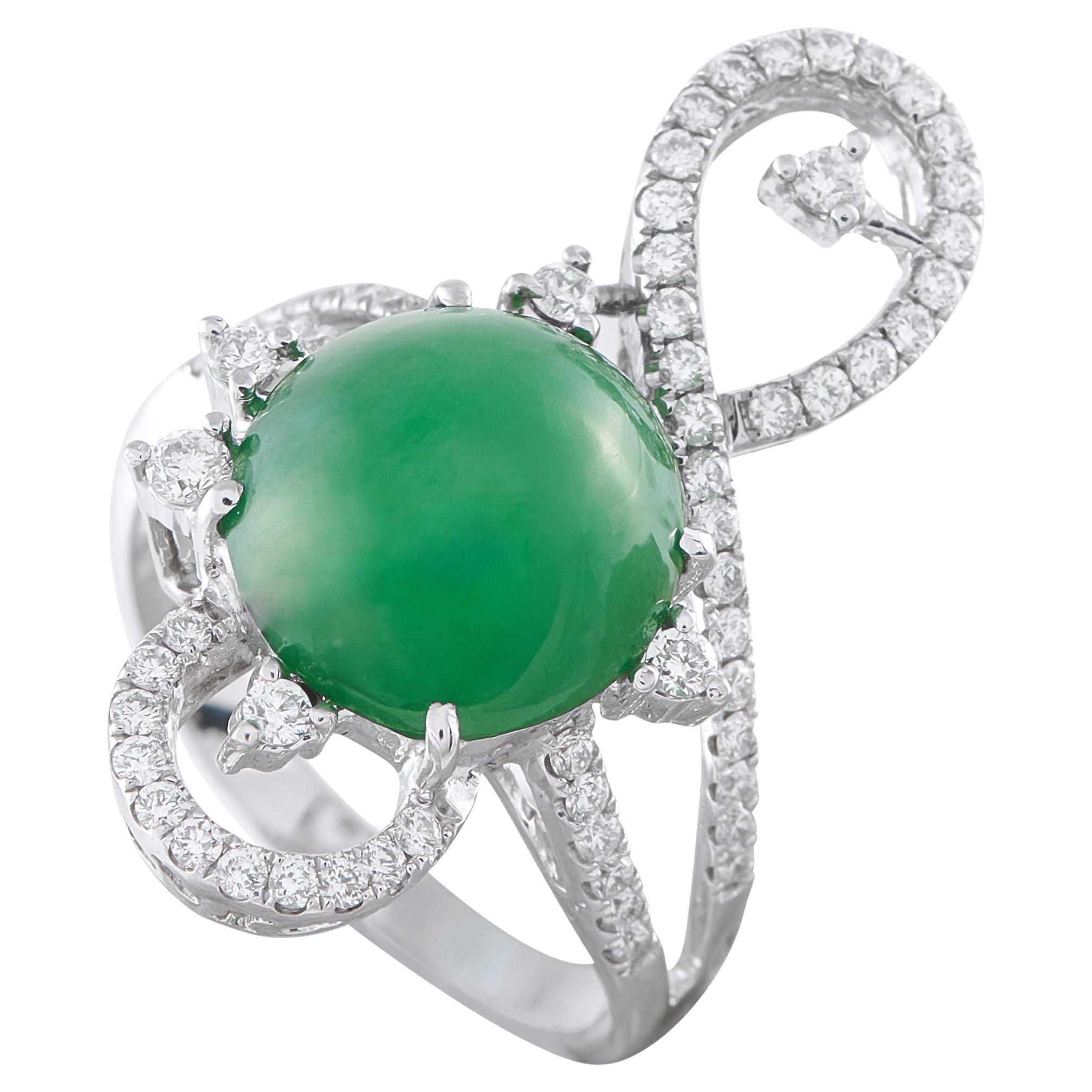 18K Weißgold 1,0ct Diamant und Jade Ring MF38-021026 im Angebot
