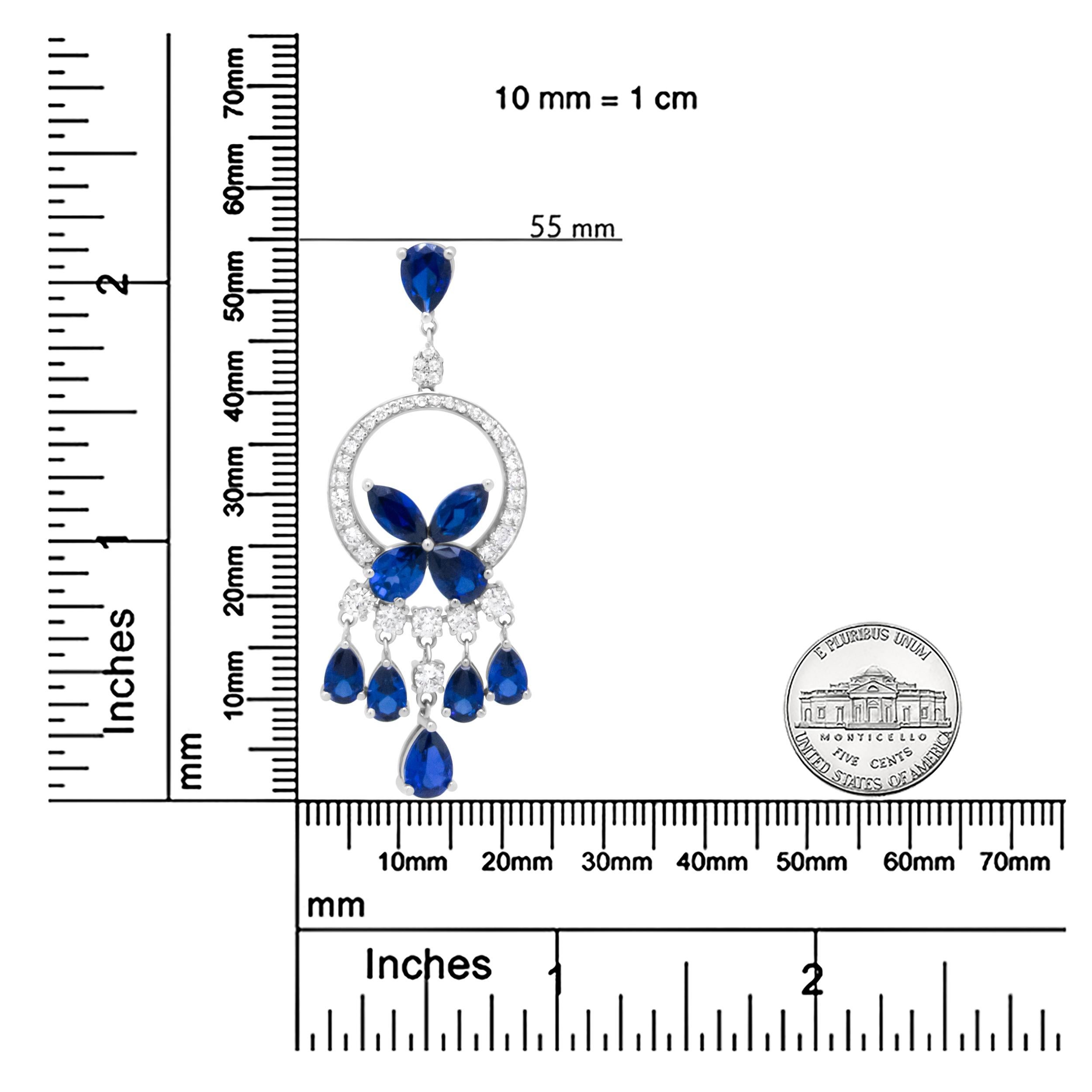 Women's 18K White Gold 1.0ct Diamond & Blue Sapphire Chandelier Cascade Pendant Necklace