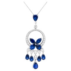 18K White Gold 1.0ct Diamond 
Blue Sapphire Chandelier Cascade Pendant Necklace