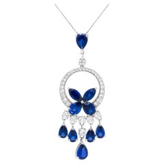 18K White Gold 1.0ct Diamond & Blue Sapphire Chandelier Cascade Pendant Necklace