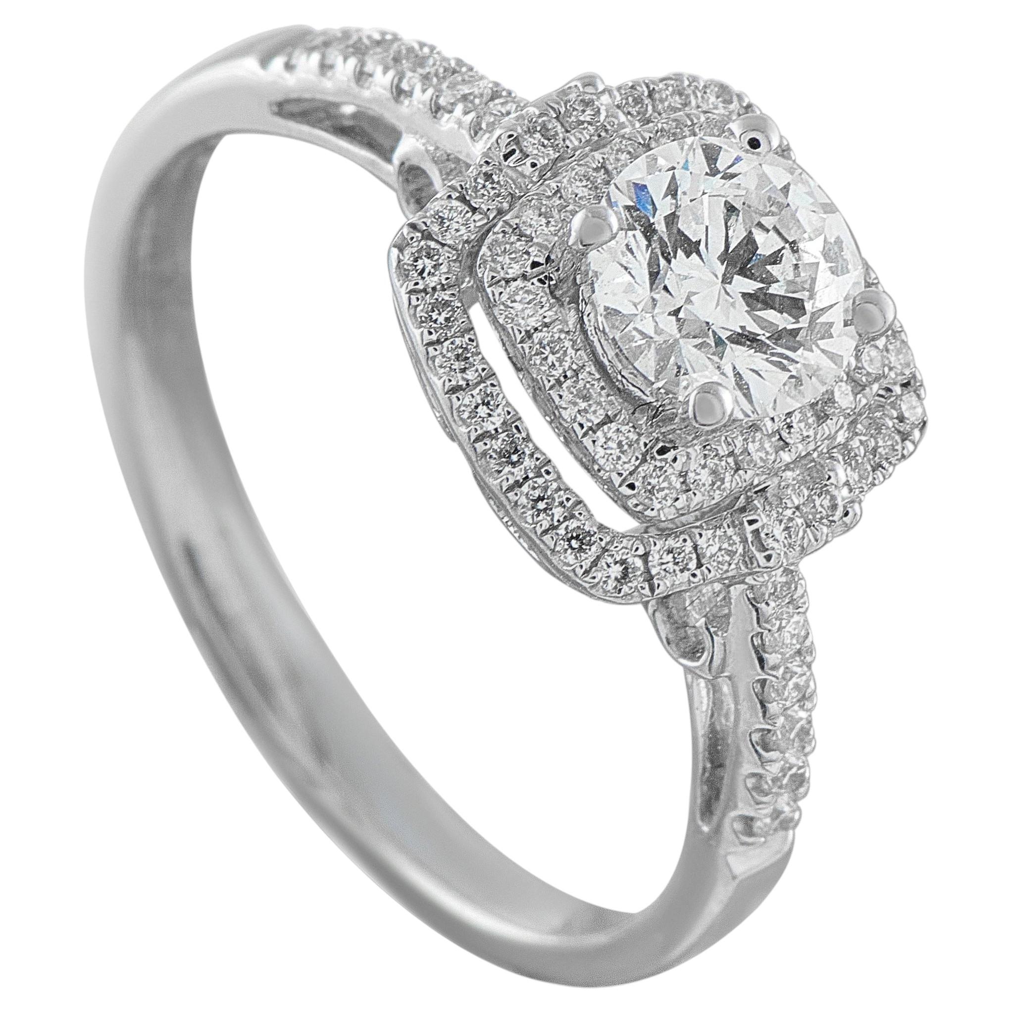 Bague de fiançailles en or blanc 18 carats avec diamant de 1,0 ct et double halo MF11-070826