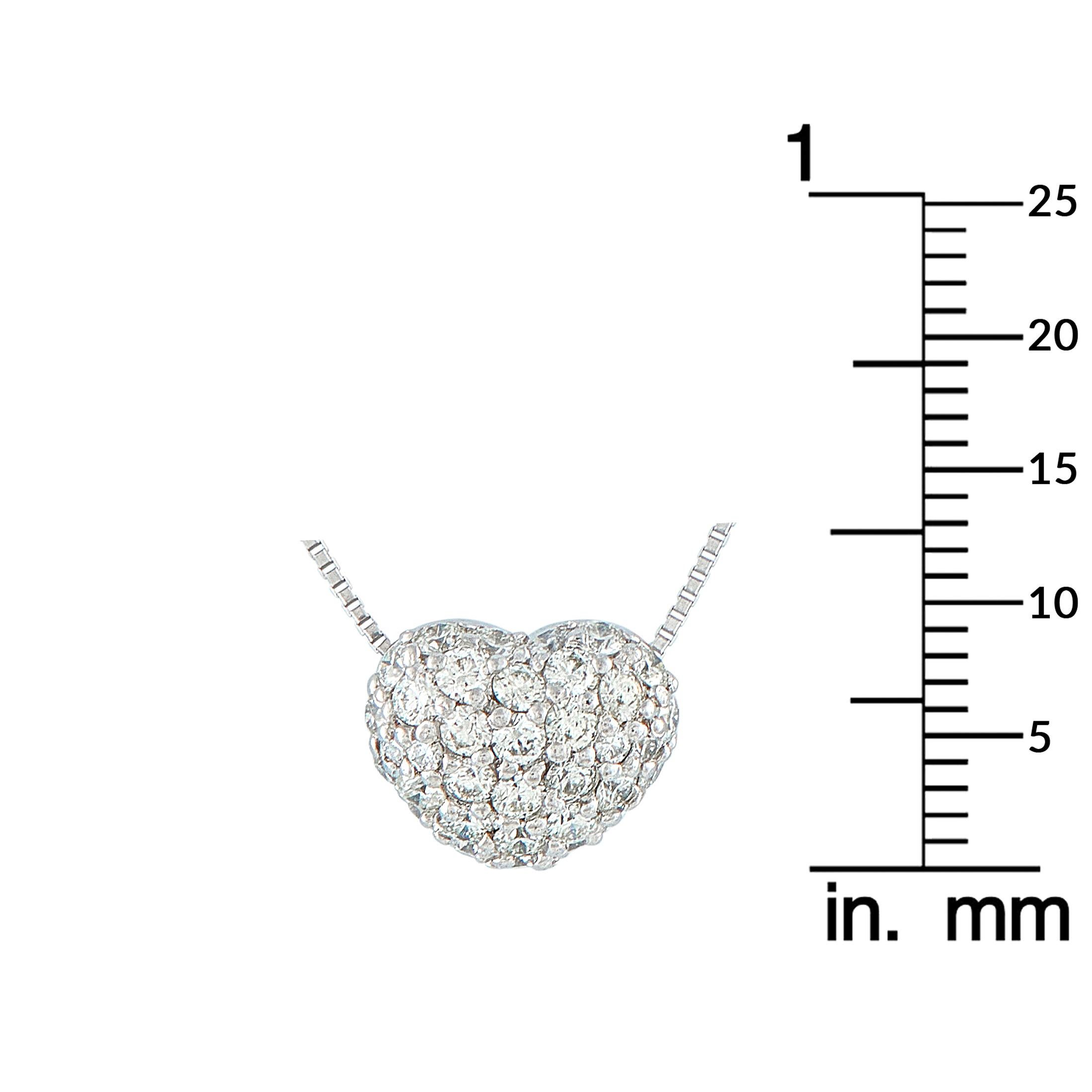 18K White Gold 1.0ct Diamond Pave Heart Necklace MF15-110525 In condizioni ottime in vendita a Southampton, PA