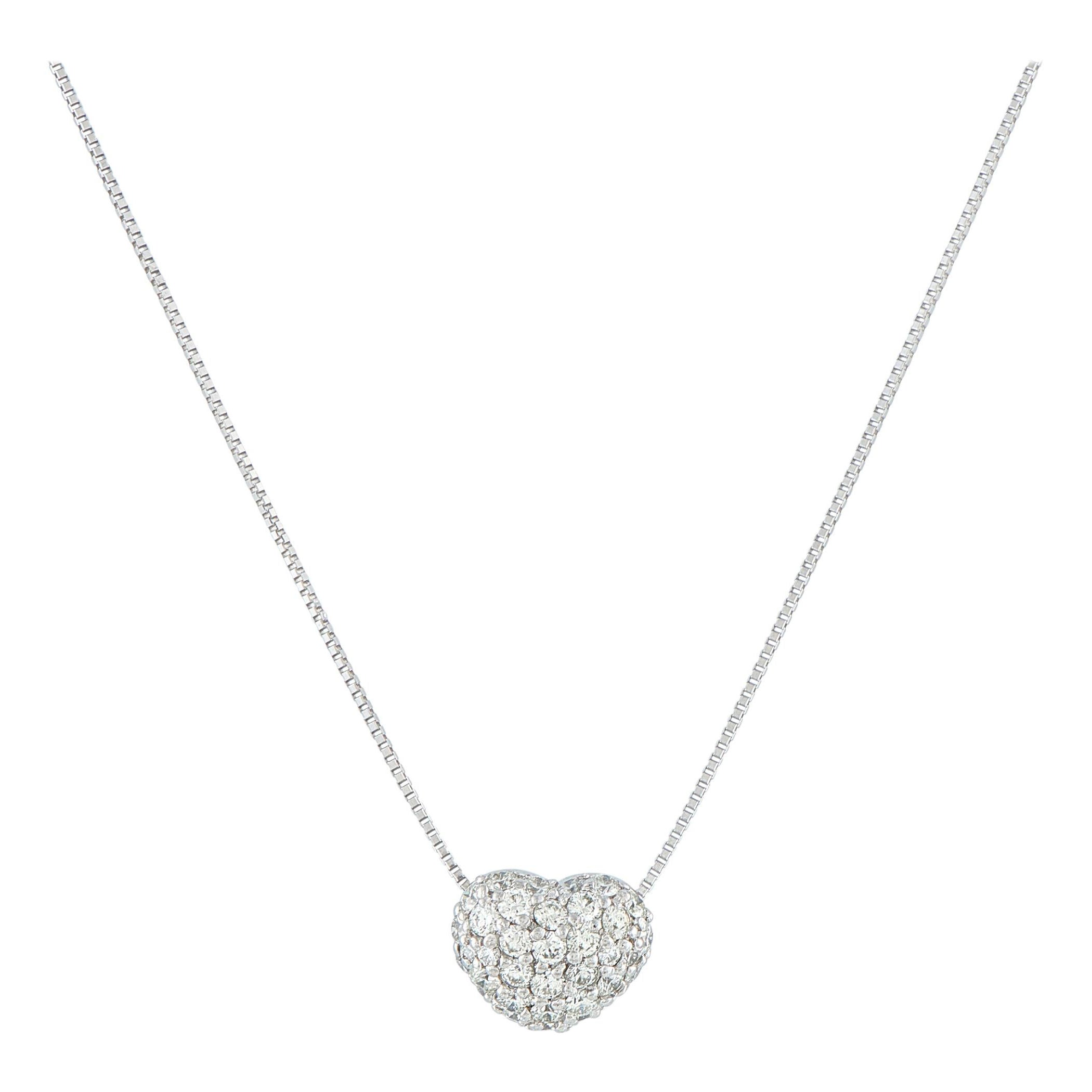 18K White Gold 1.0ct Diamond Pave Heart Necklace MF15-110525