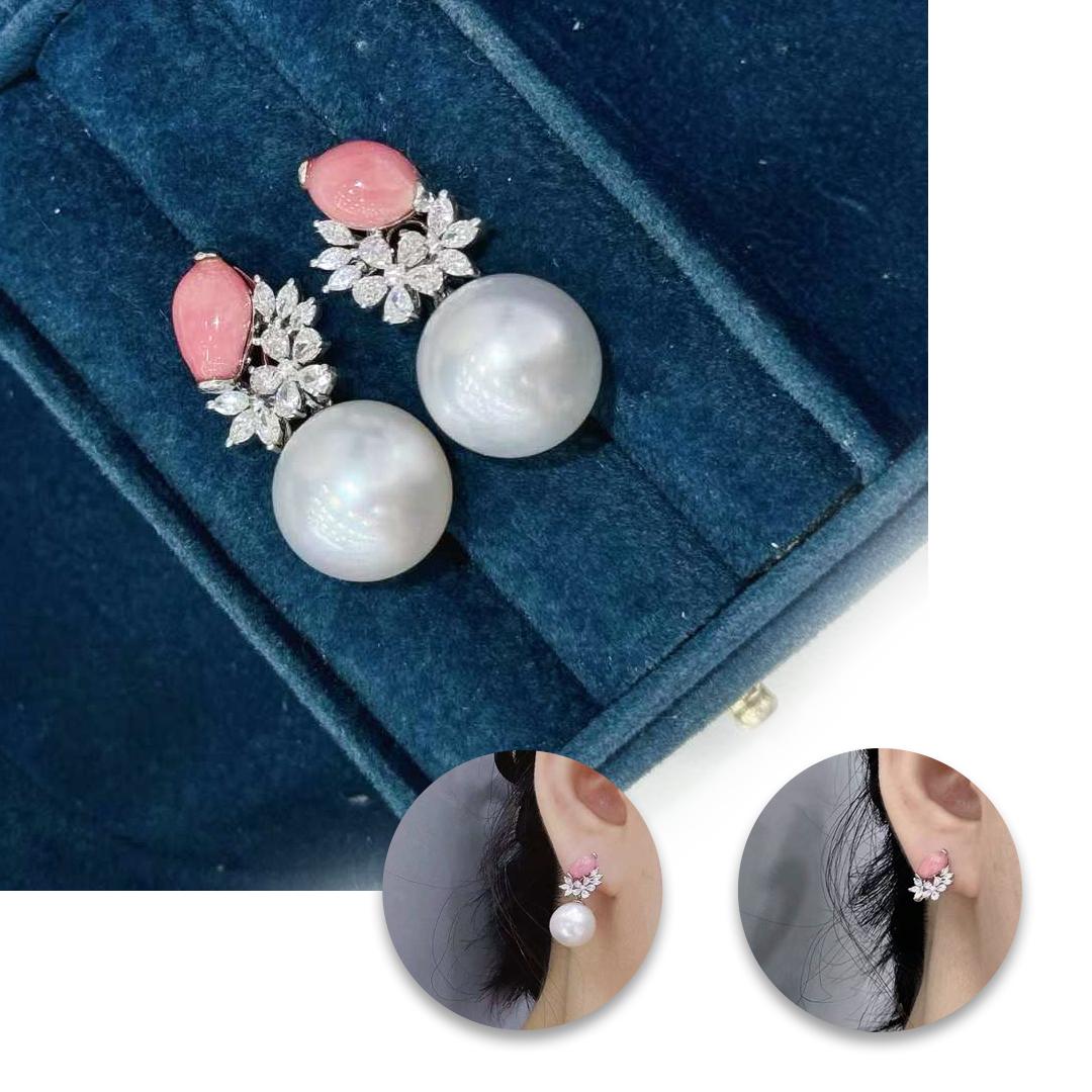 Un'armonia poetica di rarità e raffinatezza, questi orecchini convertibili sono caratterizzati da perle di conchiglia rosa arancione dalla fiamma tenue e dalla forma simmetrica a goccia - una forma venerata per la sua eleganza ed equilibrio. Ogni