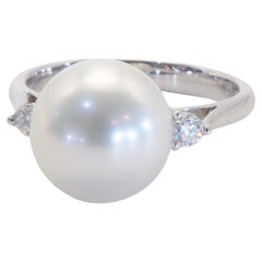 18k White Gold 10mm South Sea Pearl & 0.10ct Diamond Engagement Ring
