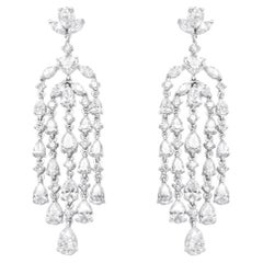 18K White Gold 11 1/8ct Fancy Mixed Diamond Waterfall Chandelier Dangle Earrings