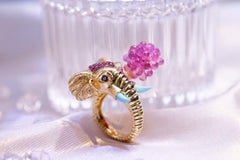 18K White Gold 11.09 CT Pink Sapphire & Turquoise 'Elephant' Ring with Diamonds