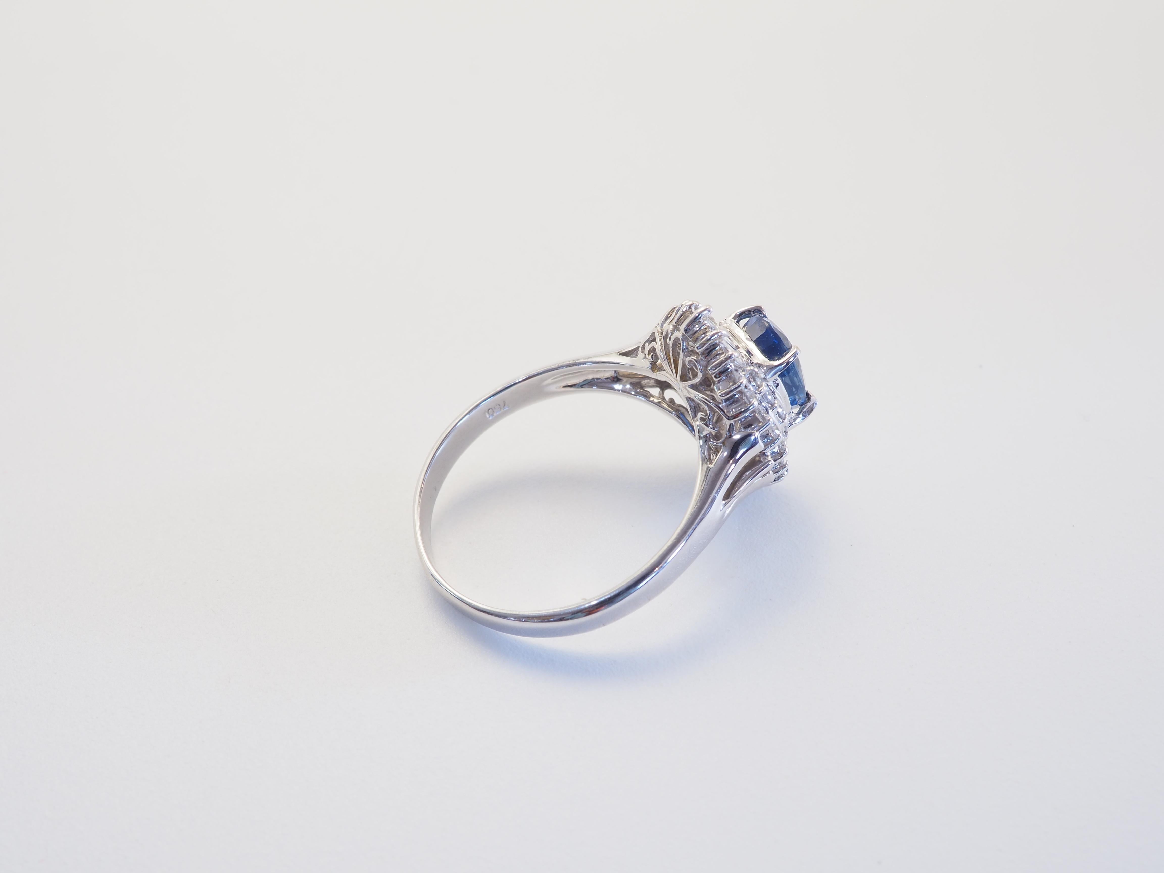 18K Weißgold 1,10ct Kornblumenblauer Saphir & 0,62ct Diamant Ballerina Ring Damen im Angebot