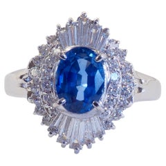 18K Weißgold 1,10ct Kornblumenblauer Saphir & 0,62ct Diamant Ballerina Ring